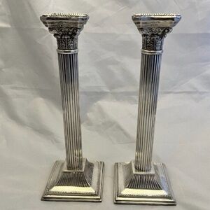 Vintage Silver Plate F.B Roger’s Candlestick Pair, Corinthian Columns 8" H